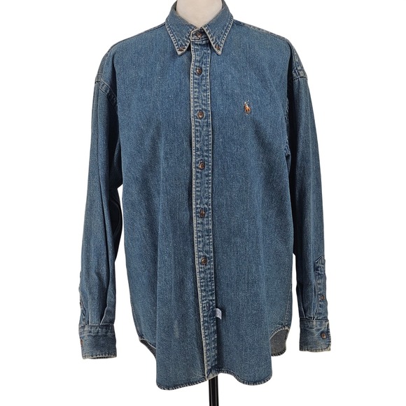 Ralph Lauren Tops - Vintage 90s Ralph Lauren The Big Shirt 6 Button Down Blue Denim Pony Western